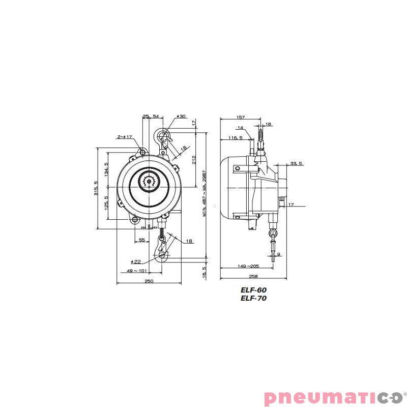 Balanser linkowy ENDO ELF60 50-60kg 2500mm Balanser linkowy ENDO ELF60 50-60kg 2500mm