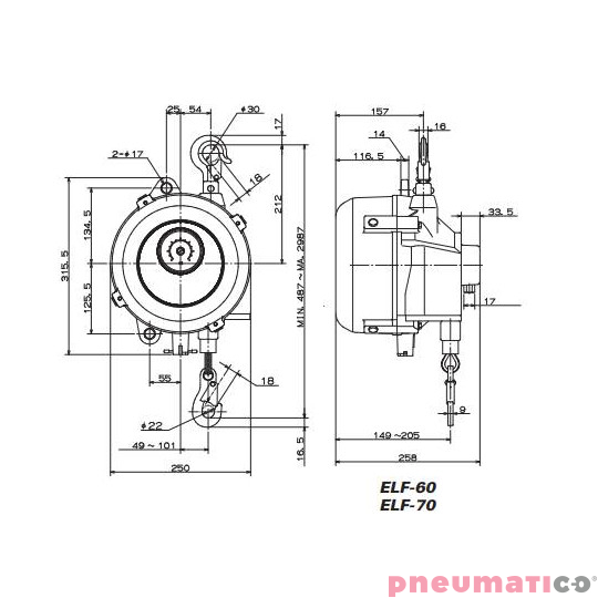 Balanser linkowy ENDO ELF60 50-60kg 2500mm Balanser linkowy ENDO ELF60 50-60kg 2500mm