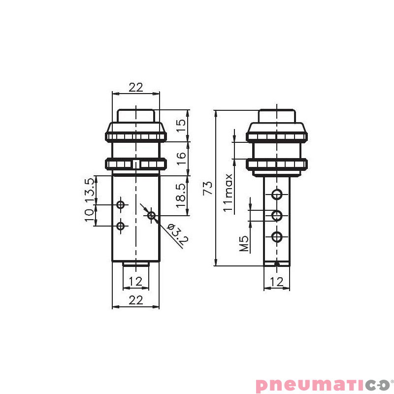 Przycisk &empty;22 mm sprężyna 5/2 PNEUMAX
