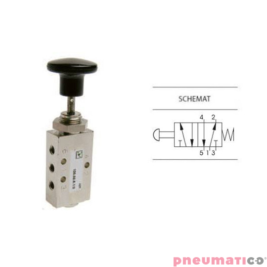 Zawór ręczny z przyciskiem typu grzybek i sprężyną 5/2 PNEUMAX M5 Zawór ręczny z przyciskiem typu grzybek i sprężyną 5/2 PNEUMAX M5