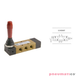 Zaw&oacute;r ręczny z dźwignią boczną tr&oacute;jpozycyjną 5/3 PNEUMAX 1/8 Czerwony 228.53.31.9.1/1