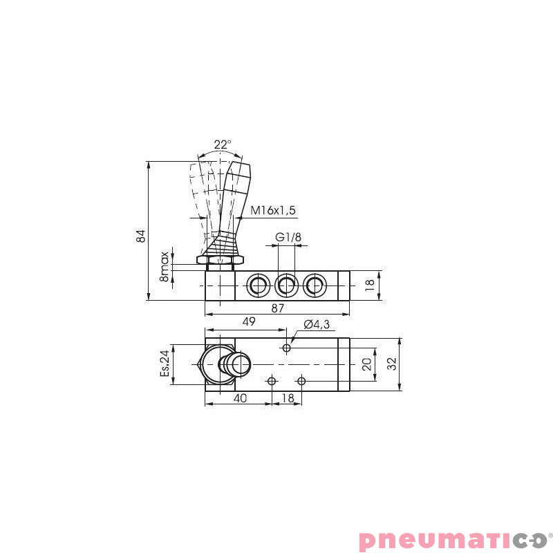 Zawór ręczny z dźwignią boczną trójpozycyjną - 3 pozycje stabilne 5/3 PNEUMAX 1/8 Zielony 228.53.31.9/3 Zawór ręczny z dźwignią boczną trójpozycyjną - 3 pozycje stabilne 5/3 PNEUMAX 1/8 Zielony 228.53.31.9/3