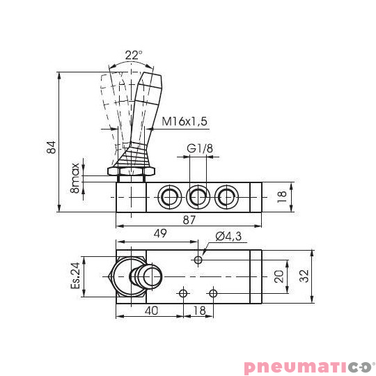 Zawór ręczny z dźwignią boczną trójpozycyjną - 3 pozycje stabilne 5/3 PNEUMAX 1/8 Zielony 228.53.31.9/3 Zawór ręczny z dźwignią boczną trójpozycyjną - 3 pozycje stabilne 5/3 PNEUMAX 1/8 Zielony 228.53.31.9/3