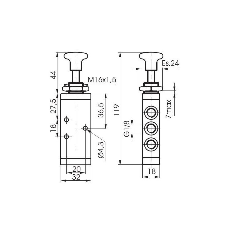 Zaw&oacute;r z przyciskiem dwupozycyjnym typu grzybek 5/2 PNEUMAX
