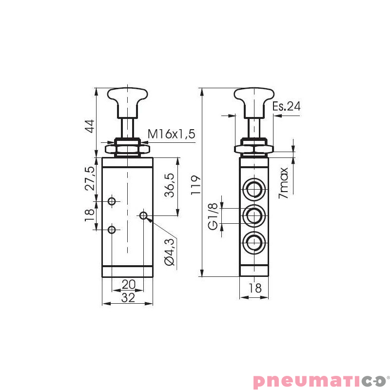 Zawór ręczny z przyciskiem dwupozycyjnym typu grzybek 5/2 PNEUMAX 1/8 Zielony 228.52.8/3 Zawór ręczny z przyciskiem dwupozycyjnym typu grzybek 5/2 PNEUMAX 1/8 Zielony 228.52.8/3