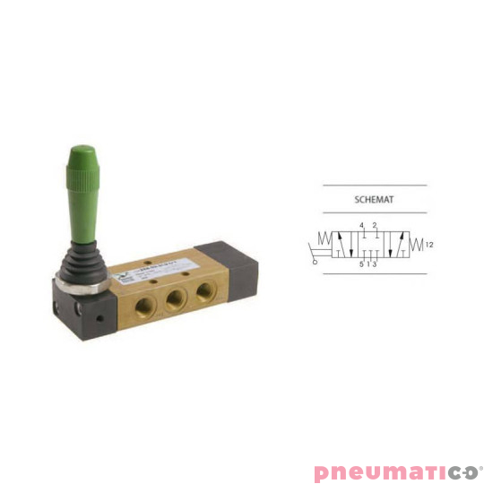 Zaw&oacute;r ręczny z dźwignią boczną tr&oacute;jpozycyjną 5/3 PNEUMAX 1/8 Zielony 228.53.31.9.1/3