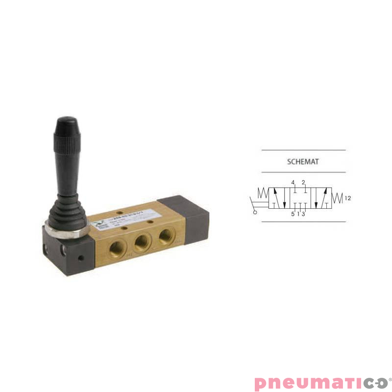 Zaw&oacute;r ręczny z dźwignią boczną tr&oacute;jpozycyjną 5/3 PNEUMAX