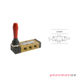 Zawór ręczny z dźwignią boczną trójpozycyjną - 3 pozycje stabilne 5/3 PNEUMAX 1/8 Czerwony 228.53.31.9/1