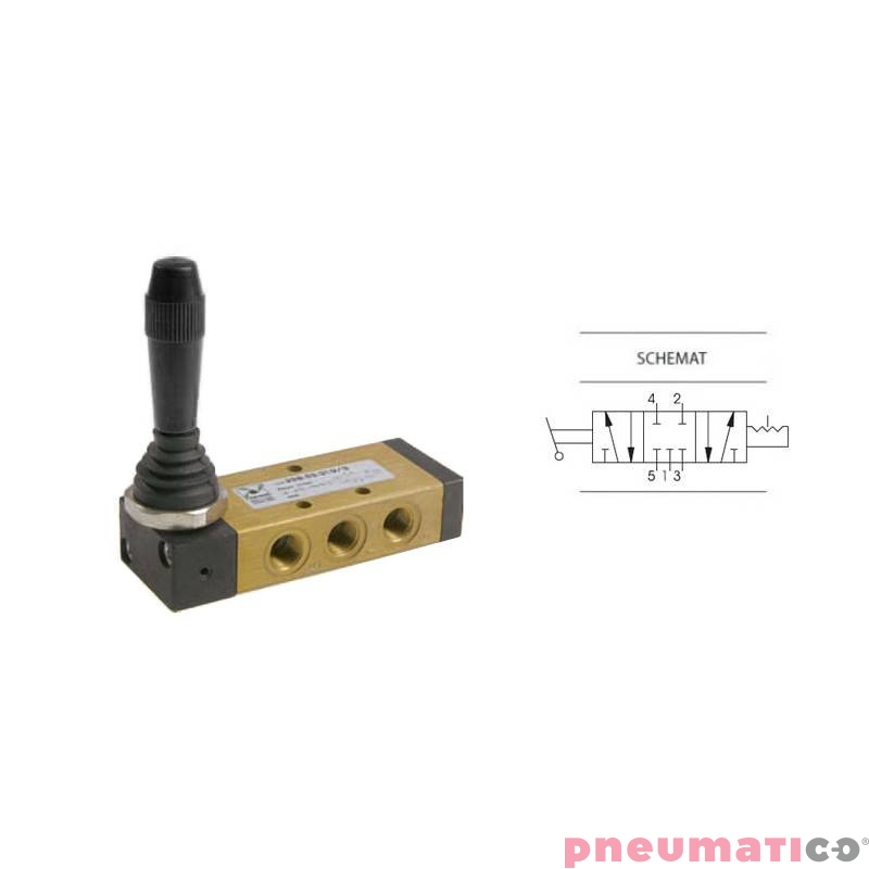 Zaw&oacute;r ręczny z dźwignią boczną tr&oacute;jpozycyjną - 3 pozycje stabilne 5/3 PNEUMAX