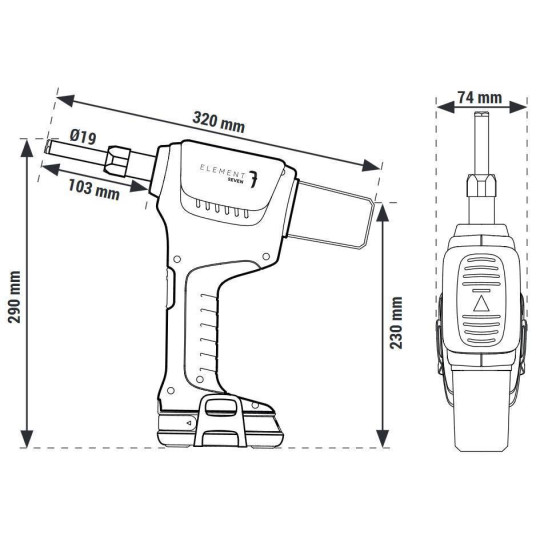 Nitownica akumulatorowa do nit&oacute;w strukturalnych Hyperbolt/Superbolt &oslash;4,8-6,4 Scell-it E-7 Element 7 (2 baterie) KIT3