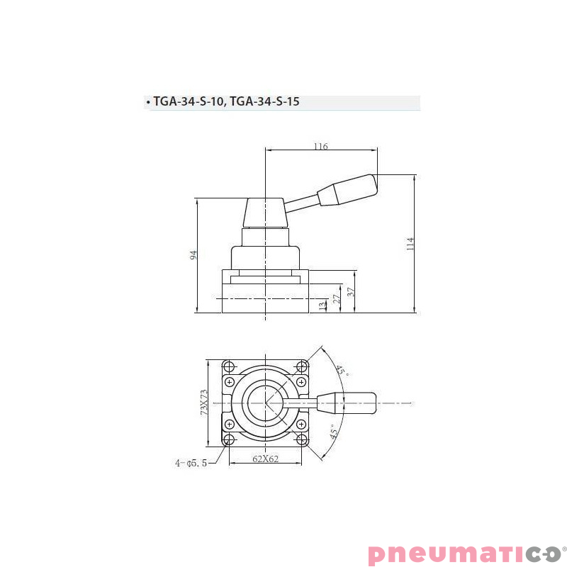 Zaw&oacute;r ręczny dźwigniowy TEKMA 4/3 centralnie odcięty G1/2" TGA-34-S-15