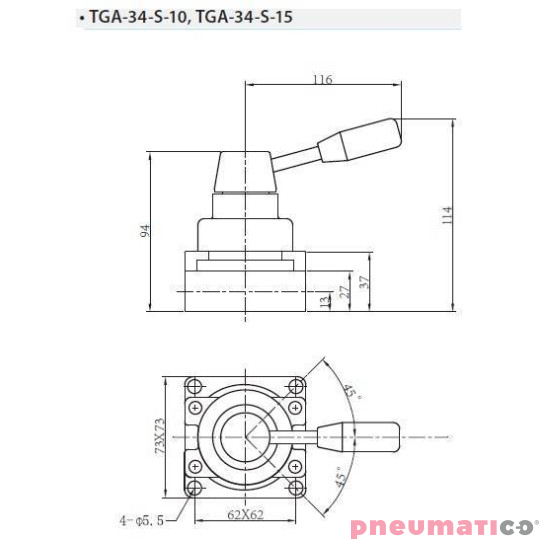 Zaw&oacute;r ręczny dźwigniowy TEKMA 4/3 centralnie odcięty G1/2" TGA-34-S-15