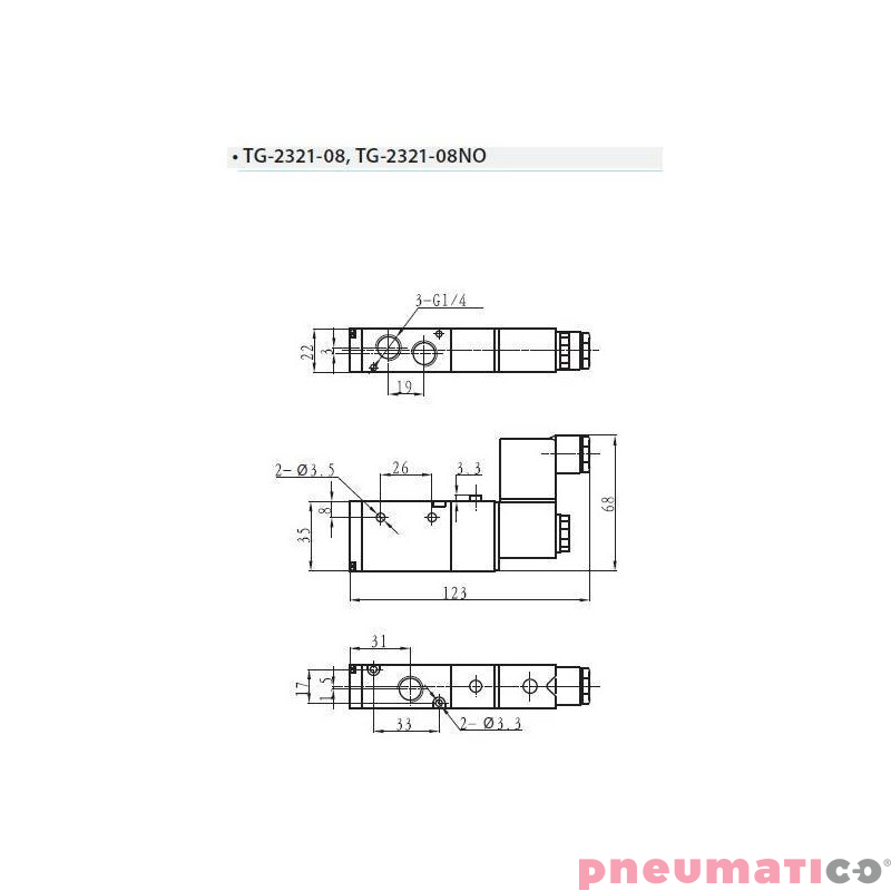 Zawór elektropneumatyczny 3/2 sterowany jednostronnie TEKMA TG-2321-08NO-DC24 NO 1/4" 24VDC Zawór elektropneumatyczny 3/2 sterowany jednostronnie TEKMA TG-2321-08NO-DC24 NO 1/4" 24VDC