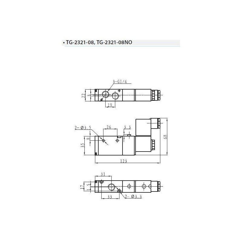 Zawór elektropneumatyczny 3/2 sterowany jednostronnie TEKMA TG-2321-08NO-DC12 NO 1/4" 12VDC Zawór elektropneumatyczny 3/2 sterowany jednostronnie TEKMA TG-2321-08NO-DC12 NO 1/4" 12VDC