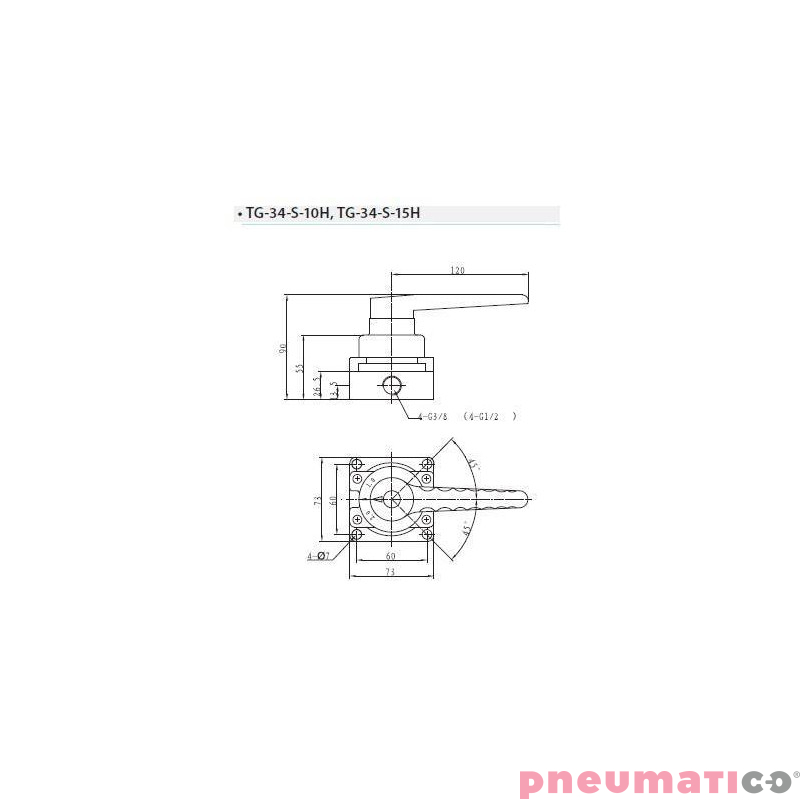 Zawór ręczny z przyciskiem TEKMA 4/3 G1/2" centralnie zasilany TG-34-S-15H Zawór ręczny z przyciskiem TEKMA 4/3 G1/2" centralnie zasilany TG-34-S-15H