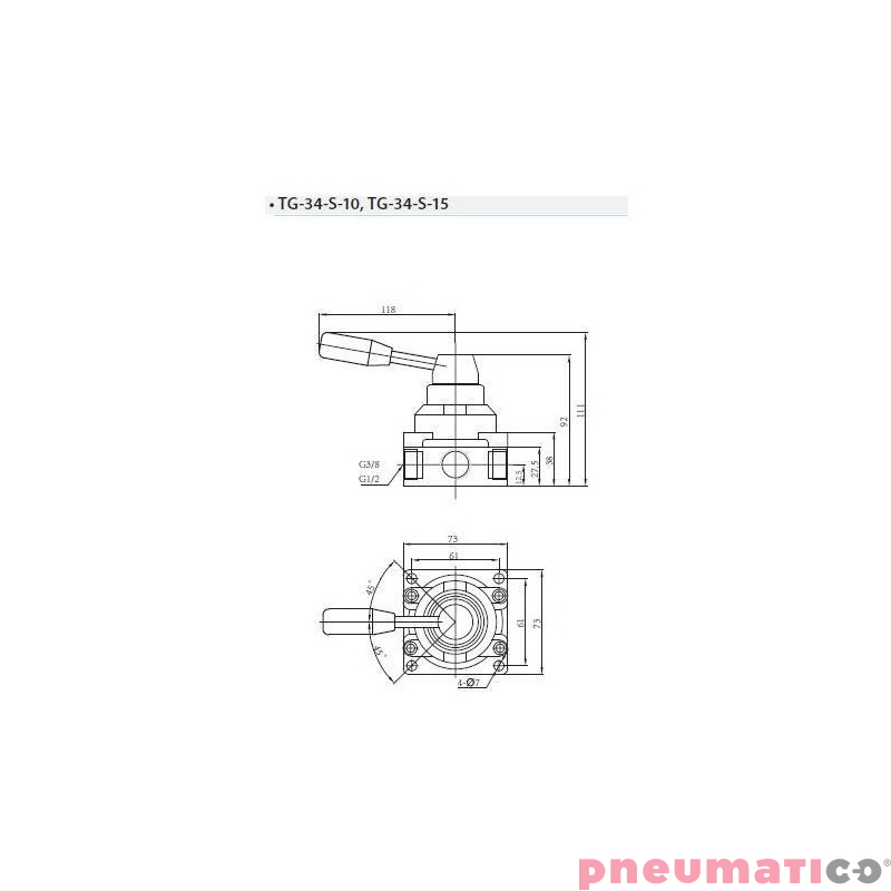 Zawór ręczny z dźwignią TEKMA 4/3 G1/2" centralnie odpowietrzony TG-34-S-15E Zawór ręczny z dźwignią TEKMA 4/3 G1/2" centralnie odpowietrzony TG-34-S-15E