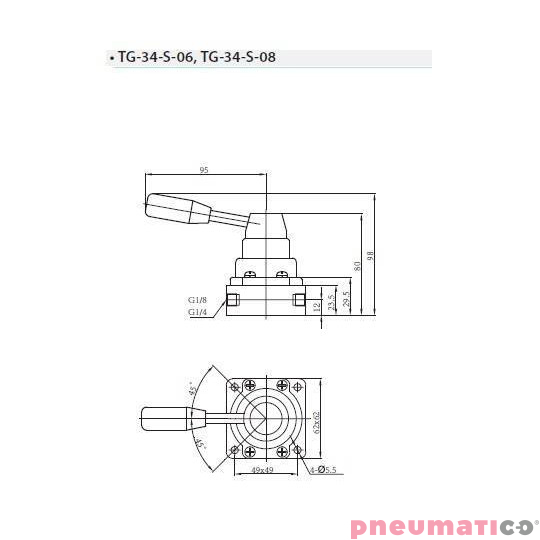 Zaw&oacute;r ręczny z dźwignią TEKMA 4/3 G1/4" centralnie odpowietrzony TG-34-S-08E
