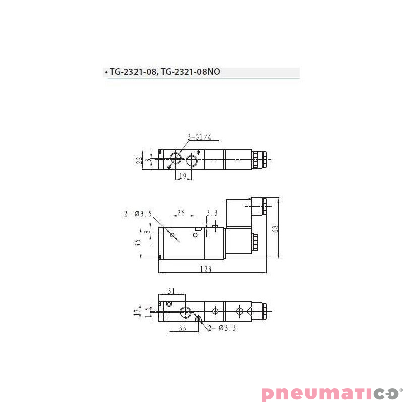 Zawór elektropneumatyczny TEKMA jednostronny monostabilny 3/2 1/4" 24VAC TG-2321-08-AC24 Zawór elektropneumatyczny TEKMA jednostronny monostabilny 3/2 1/4" 24VAC TG-2321-08-AC24