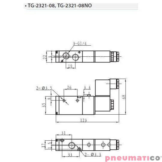 Zawór elektropneumatyczny TEKMA jednostronny monostabilny 3/2 1/4" 110VAC TG-2321-08-AC110 Zawór elektropneumatyczny TEKMA jednostronny monostabilny 3/2 1/4" 110VAC TG-2321-08-AC110