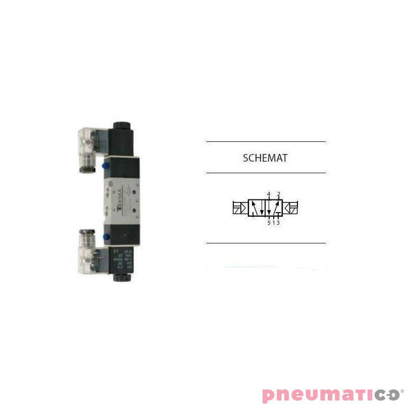 Zawór elektropneumatyczny TEKMA dwustronny, bistabilny z elementem ręcznego przesterowania 5/2 1/8" TG-2512-06-AC220 NC 220VAC Zawór elektropneumatyczny TEKMA dwustronny, bistabilny z elementem ręcznego przesterowania 5/2 1/8" TG-2512-06-AC220 NC 220VAC