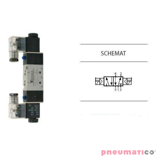 Zawór elektropneumatyczny TEKMA dwustronny, bistabilny z elementem ręcznego przesterowania 5/2 1/8" TG-2512-06-AC220 NC 220VAC Zawór elektropneumatyczny TEKMA dwustronny, bistabilny z elementem ręcznego przesterowania 5/2 1/8" TG-2512-06-AC220 NC 220VAC