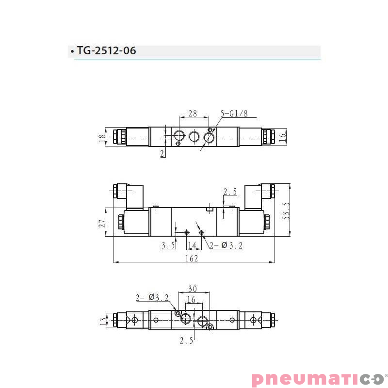 Zawór elektropneumatyczny TEKMA dwustronny, bistabilny z elementem ręcznego przesterowania 5/2 1/8" TG-2512-06-AC220 NC 220VAC Zawór elektropneumatyczny TEKMA dwustronny, bistabilny z elementem ręcznego przesterowania 5/2 1/8" TG-2512-06-AC220 NC 220VAC