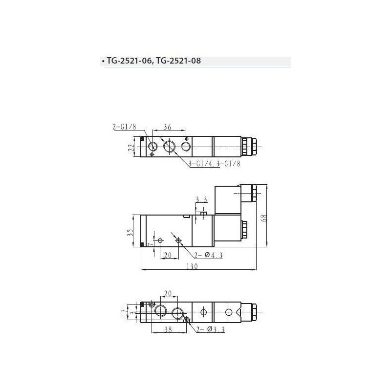 Zawór elektropneumatyczny jednostronny monostabilny 5/2 1/8" TEKMA TG-2521-06-AC220 NC 220VAC Zawór elektropneumatyczny jednostronny monostabilny 5/2 1/8" TEKMA TG-2521-06-AC220 NC 220VAC