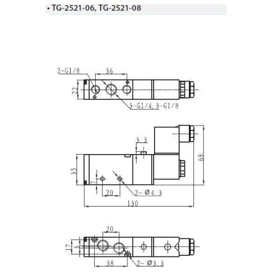 Zawór elektropneumatyczny jednostronny monostabilny 5/2 1/8" TEKMA TG-2521-06-AC220 NC 220VAC Zawór elektropneumatyczny jednostronny monostabilny 5/2 1/8" TEKMA TG-2521-06-AC220 NC 220VAC