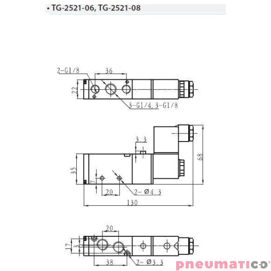 Zawór elektropneumatyczny jednostronny monostabilny 5/2 1/4" TEKMA TG-2521-08-AC110V NC 110VAC Zawór elektropneumatyczny jednostronny monostabilny 5/2 1/4" TEKMA TG-2521-08-AC110V NC 110VAC