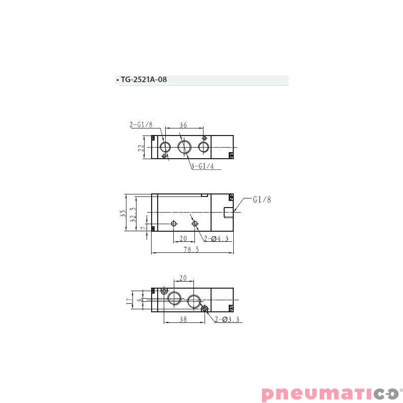 Zawór pneumatyczny jednostronny monostabilny 5/2 G1/4" TEKMA TG-2521A-08 Zawór pneumatyczny jednostronny monostabilny 5/2 G1/4" TEKMA TG-2521A-08