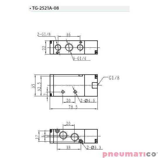 Zawór pneumatyczny jednostronny monostabilny 5/2 G1/4" TEKMA TG-2521A-08 Zawór pneumatyczny jednostronny monostabilny 5/2 G1/4" TEKMA TG-2521A-08