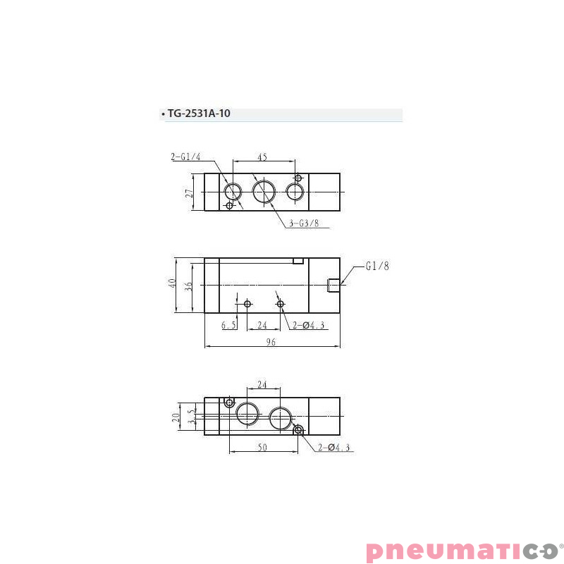 Zawór pneumatyczny jednostronny monostabilny 5/2 G3/8" TEKMA TG-2531A-10 Zawór pneumatyczny jednostronny monostabilny 5/2 G3/8" TEKMA TG-2531A-10