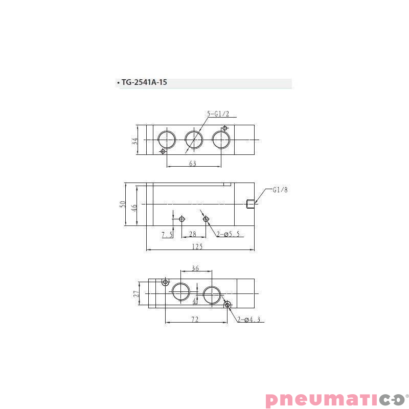 Zawór pneumatyczny jednostronny monostabilny 5/2 G1/2" TEKMA TG-2541A-15 Zawór pneumatyczny jednostronny monostabilny 5/2 G1/2" TEKMA TG-2541A-15