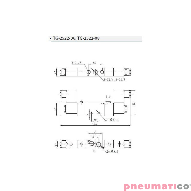 Zaw&oacute;r elektropneumatyczny TEKMA dwustronny, bistabilny z elementem ręcznego przesterowania 5/2 1/4" TG-2522-08 NC 110VAC