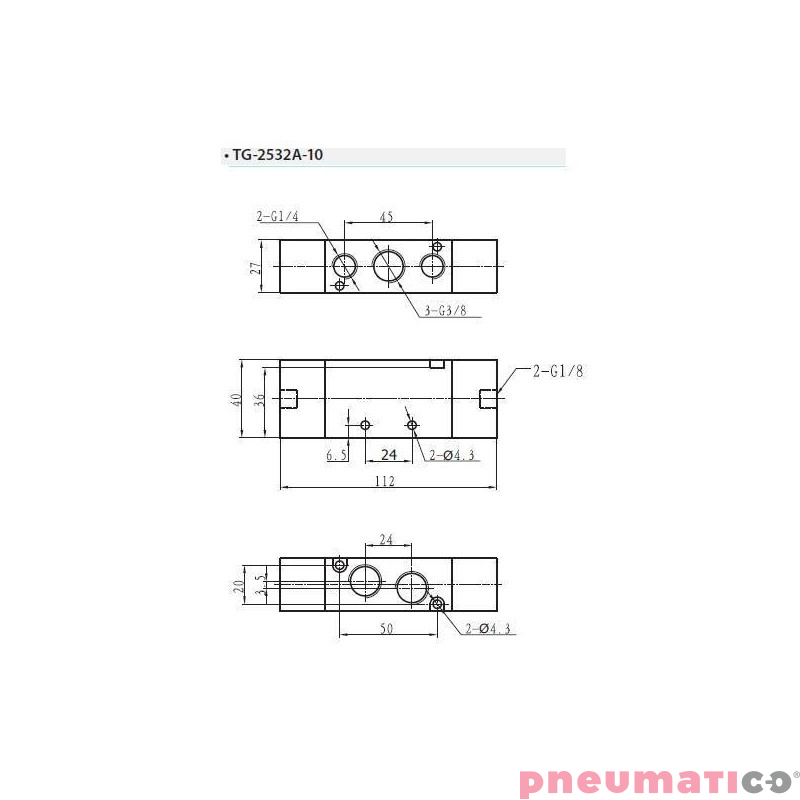 Zaw&oacute;r pneumatyczny dwustronny bistabilny 5/2 TEKMA TG-2532A-10 G3/8"
