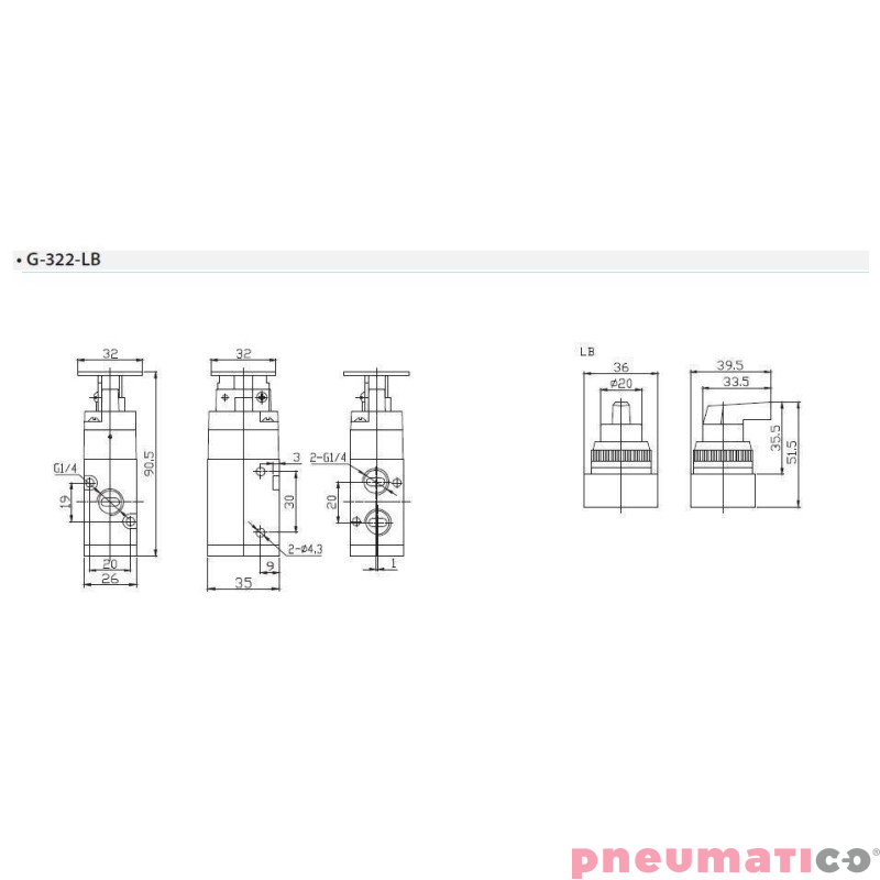 Zawór ręczny typu przełącznik TEKMA G-322-LB 3/2 NC G1/4" Zawór ręczny typu przełącznik TEKMA G-322-LB 3/2 NC G1/4"