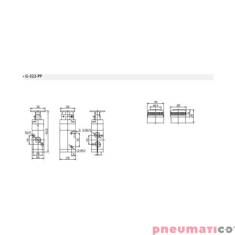 Zawór ręczny z przyciskiem TEKMA 3/2 NC G-322-PP G1/4" Zawór ręczny z przyciskiem TEKMA 3/2 NC G-322-PP G1/4"