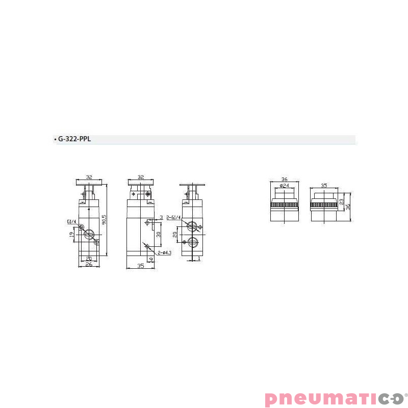Zawór ręczny z przyciskiem TEKMA G-322 PPL 3/2 NC G1/4" Zawór ręczny z przyciskiem TEKMA G-322 PPL 3/2 NC G1/4"