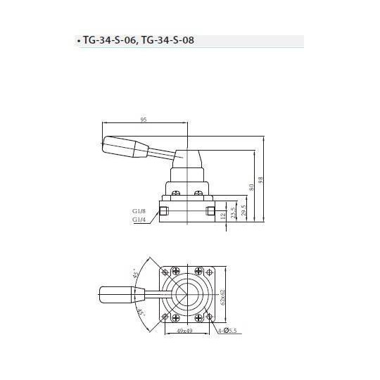 Zaw&oacute;r ręczny z dźwignią TEKMA 4/3 G1/4" centralnie odcięty TG-34-S-08