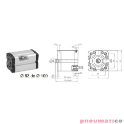 Siłownik profilowy UNITOP 1581 PNEUMAX Ø 63 skok 30 1581.63.0030.02.1