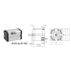 Siłownik profilowy UNITOP 1581 PNEUMAX Ø 63 skok 50 1581.63.0050.02.1
