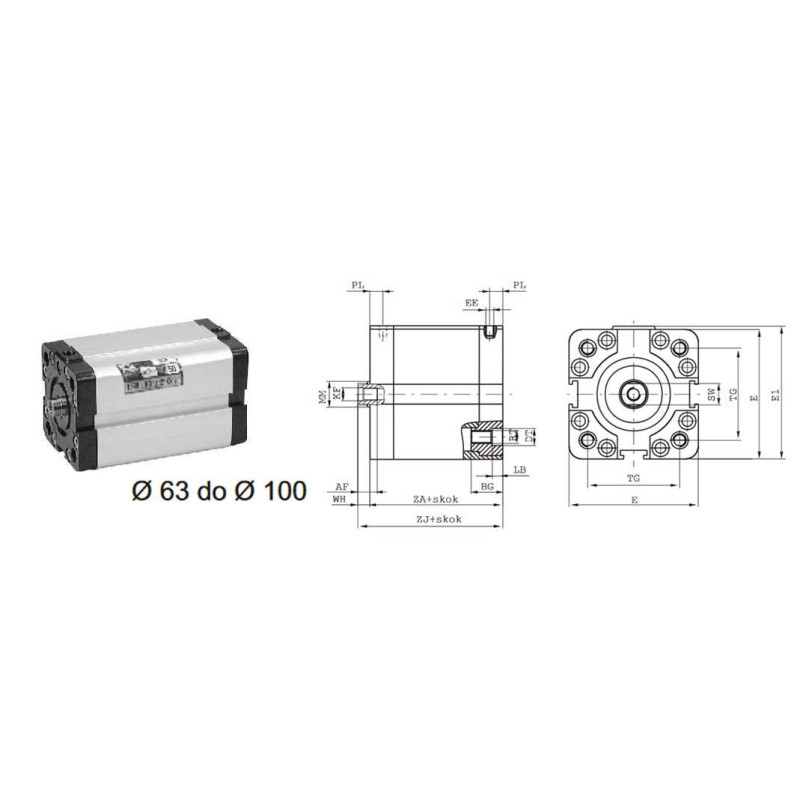 Siłownik profilowy UNITOP 1581 PNEUMAX &Oslash; 80 skok 100 1581.80.0100.02.1