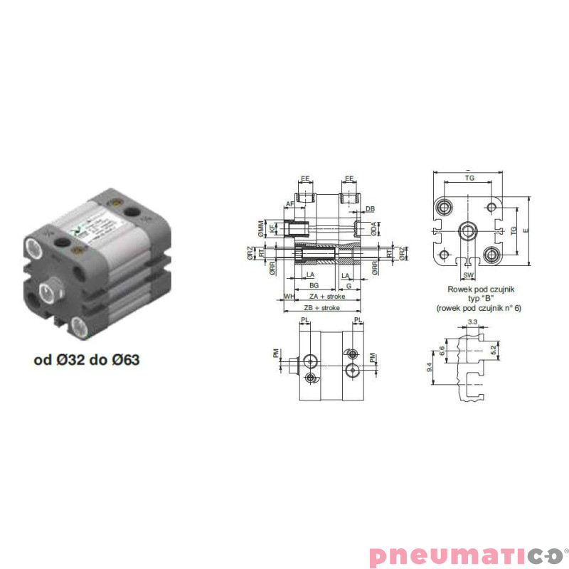 Siłownik profilowy ISO21287 1540 PNEUMAX Ø 50 skok 200 Siłownik profilowy ISO21287 1540 PNEUMAX Ø 50 skok 200