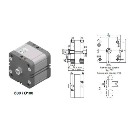 Siłownik profilowy ISO21287 1540 PNEUMAX Ø 80 skok 50 Siłownik profilowy ISO21287 1540 PNEUMAX Ø 80 skok 50