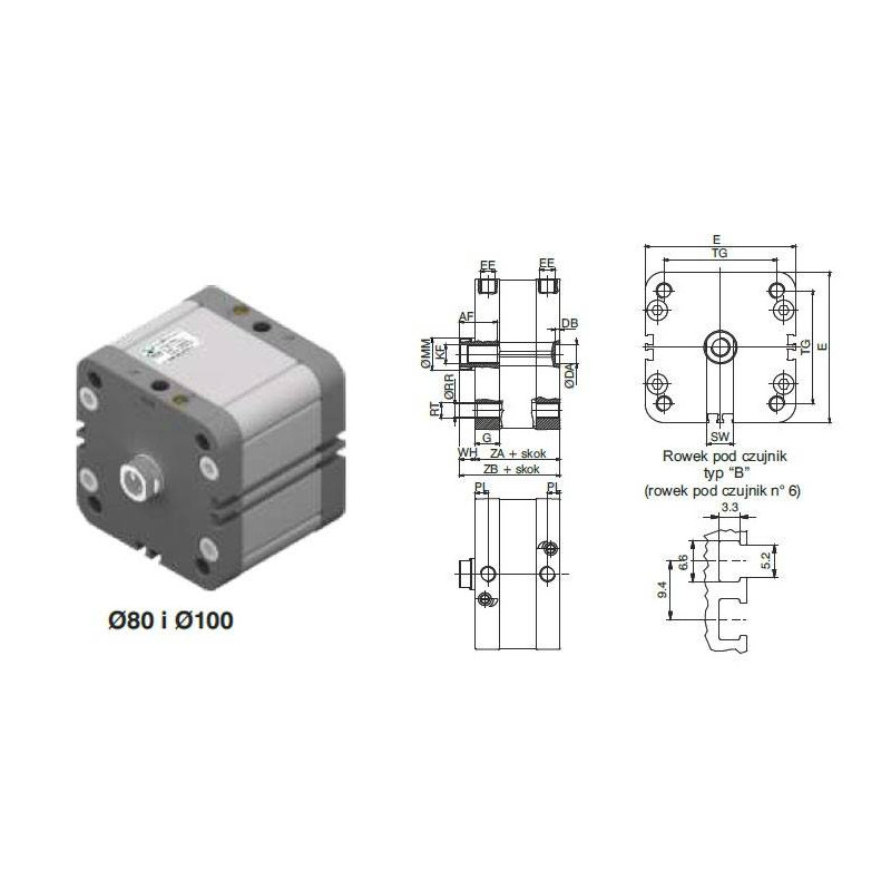 Siłownik profilowy ISO21287 1540 PNEUMAX Ø 80 skok 100 Siłownik profilowy ISO21287 1540 PNEUMAX Ø 80 skok 100