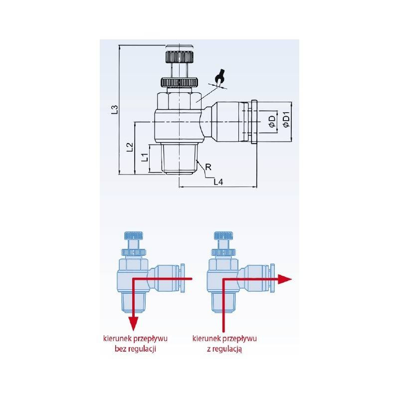 Zaw&oacute;r dławiąco - zwrotny kątowy RQS typ GRLAR TEKALAN na przew&oacute;d 6 mm 1/8" GRLARQS186