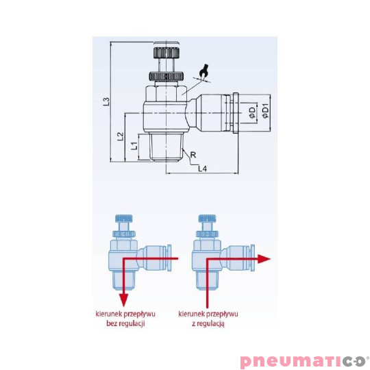 Zaw&oacute;r dławiąco - zwrotny kątowy RQS typ GRLAR TEKALAN na przew&oacute;d 8 mm 1/8" GRLARQS188