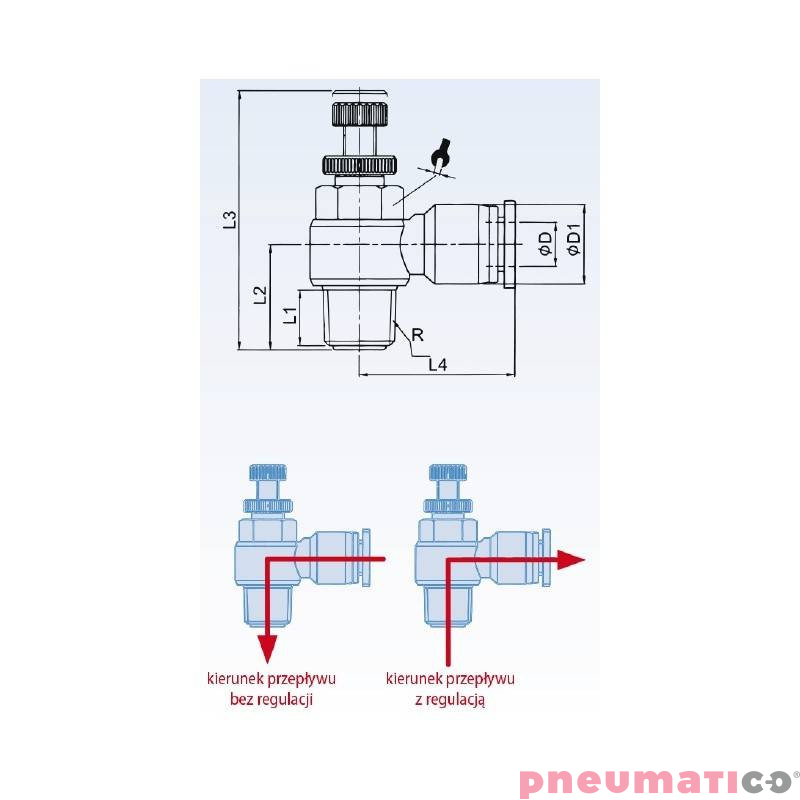 Zaw&oacute;r dławiąco - zwrotny kątowy RQS typ GRLAR TEKALAN na przew&oacute;d 8 mm 1/2" GRLARQS128