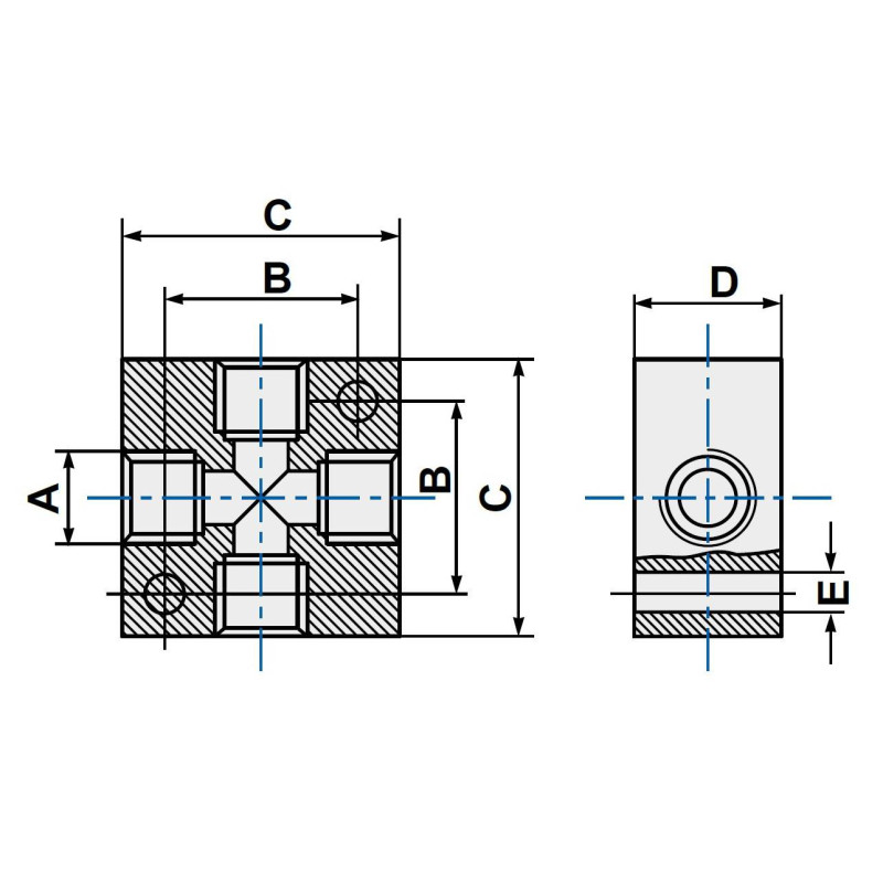 Kostka rozdzielająca aluminiowa krzyżowa PNEUMAX kolektor RIP4V1815 1/8” Kostka rozdzielająca aluminiowa krzyżowa PNEUMAX kolektor RIP4V1815 1/8”