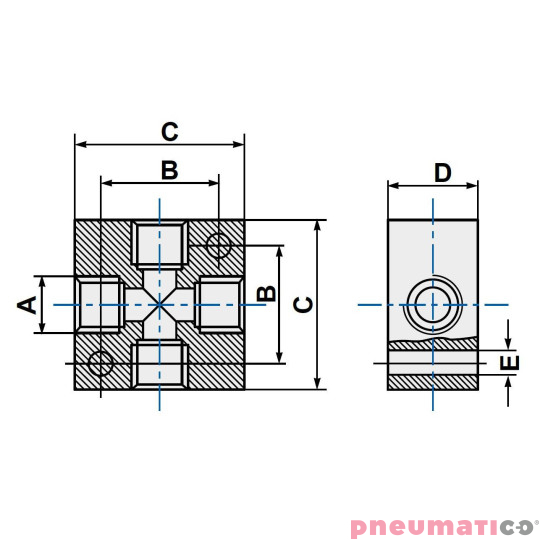 Kostka rozdzielająca aluminiowa krzyżowa PNEUMAX kolektor RIP4V1815 1/8” Kostka rozdzielająca aluminiowa krzyżowa PNEUMAX kolektor RIP4V1815 1/8”